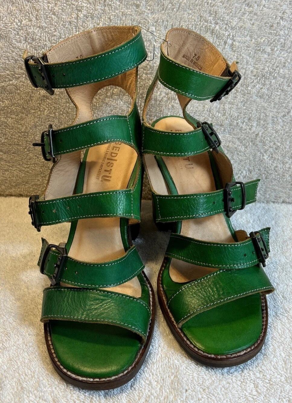 Bed Stu Women Sandals Isha Strappy Block Heel Green Leather Size 7